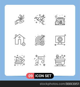 Set of 9 Modern UI Icons Symbols Signs for fail, house, paper, estate, buildings Editable Vector Design Elements