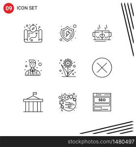 Set of 9 Modern UI Icons Symbols Signs for farming, officer, tea, avatar, wedding Editable Vector Design Elements