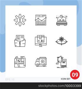 Set of 9 Modern UI Icons Symbols Signs for file, data, report, zip, married Editable Vector Design Elements