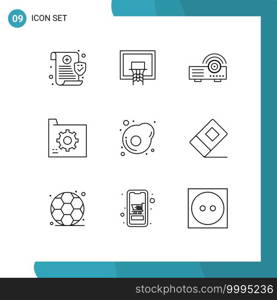Set of 9 Modern UI Icons Symbols Signs for file, database, net, data, service Editable Vector Design Elements
