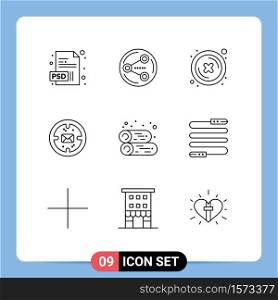 Set of 9 Modern UI Icons Symbols Signs for fireplace, cabin, cross, mail, finance Editable Vector Design Elements