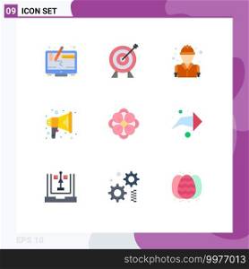 Set of 9 Modern UI Icons Symbols Signs for flower, anemone, fighter, speaker, announce Editable Vector Design Elements