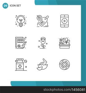 Set of 9 Modern UI Icons Symbols Signs for flower, justice, promotion, document, accuracy Editable Vector Design Elements