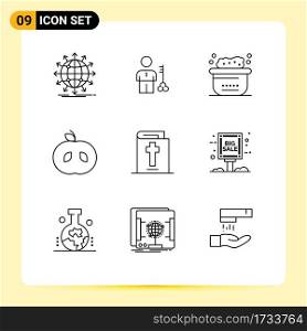 Set of 9 Modern UI Icons Symbols Signs for food, clean, man, bubbles, animals Editable Vector Design Elements