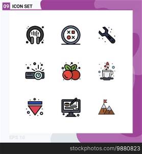 Set of 9 Modern UI Icons Symbols Signs for food, projector, shape, presentation, wrench Editable Vector Design Elements