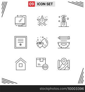 Set of 9 Modern UI Icons Symbols Signs for food, st&, aroma, ribbon, insignia Editable Vector Design Elements
