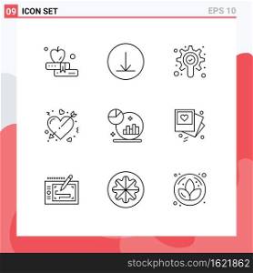 Set of 9 Modern UI Icons Symbols Signs for gallert, grown, arrow, graph, marriage Editable Vector Design Elements