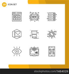 Set of 9 Modern UI Icons Symbols Signs for glass, fathers day, data, father, storage Editable Vector Design Elements