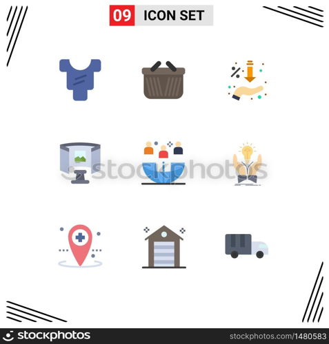 Set of 9 Modern UI Icons Symbols Signs for global, technology, percent, science, future Editable Vector Design Elements