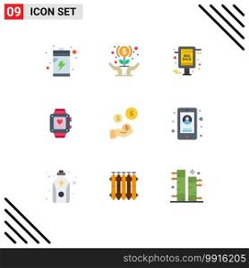 Set of 9 Modern UI Icons Symbols Signs for hand, wedding, big sale, heart, handwatch Editable Vector Design Elements