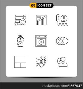 Set of 9 Modern UI Icons Symbols Signs for head, brain, call, artificial, help Editable Vector Design Elements