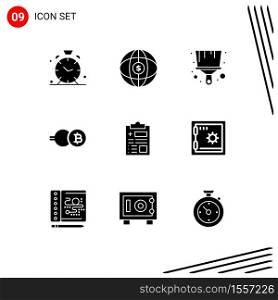 Set of 9 Modern UI Icons Symbols Signs for health, report, brush, crypto currency, coin Editable Vector Design Elements