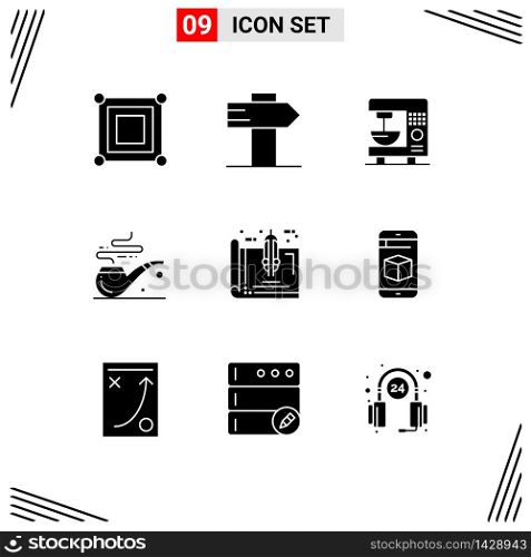 Set of 9 Modern UI Icons Symbols Signs for home, blueprint, electric, tools, smoke Editable Vector Design Elements