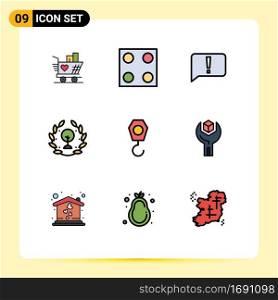 Set of 9 Modern UI Icons Symbols Signs for hook, construction, error, leaf, day Editable Vector Design Elements