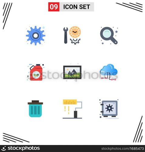 Set of 9 Modern UI Icons Symbols Signs for image, gasoline, tools, ecology, zoom tool Editable Vector Design Elements