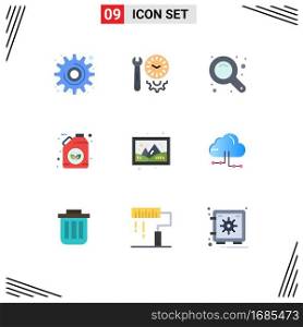 Set of 9 Modern UI Icons Symbols Signs for image, gasoline, tools, ecology, zoom tool Editable Vector Design Elements