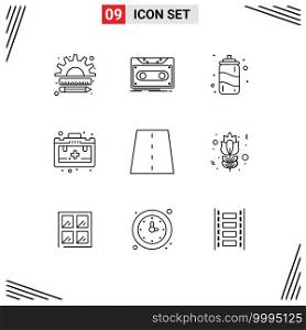 Set of 9 Modern UI Icons Symbols Signs for infrastructure, motivation, tape, health, summer Editable Vector Design Elements