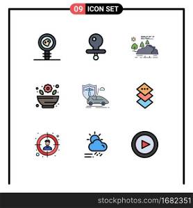 Set of 9 Modern UI Icons Symbols Signs for insurance, car, landscape, rx, mortar Editable Vector Design Elements