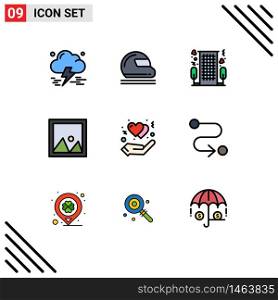 Set of 9 Modern UI Icons Symbols Signs for interior, frame, sport, decor, romance Editable Vector Design Elements