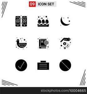Set of 9 Modern UI Icons Symbols Signs for internet, book, moon, toy, duck Editable Vector Design Elements