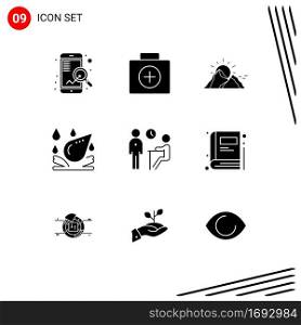 Set of 9 Modern UI Icons Symbols Signs for job, element, hill, spa, sun Editable Vector Design Elements