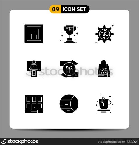 Set of 9 Modern UI Icons Symbols Signs for left, speaker, gear, room, event Editable Vector Design Elements