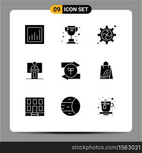 Set of 9 Modern UI Icons Symbols Signs for left, speaker, gear, room, event Editable Vector Design Elements