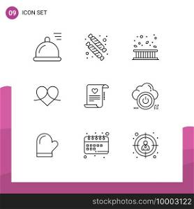 Set of 9 Modern UI Icons Symbols Signs for letter, like, border, love, gift Editable Vector Design Elements