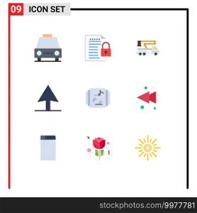 Set of 9 Modern UI Icons Symbols Signs for library, cursor, padlock, transport, lift Editable Vector Design Elements