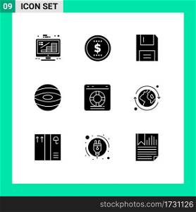 Set of 9 Modern UI Icons Symbols Signs for lifebuoy, space, devices, planet, products Editable Vector Design Elements