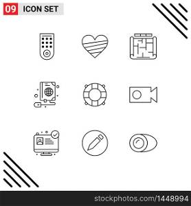 Set of 9 Modern UI Icons Symbols Signs for lifeguard, globe, architecture, web, mouse Editable Vector Design Elements