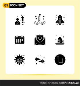 Set of 9 Modern UI Icons Symbols Signs for love, holidays, spaceship, appointment, schedule Editable Vector Design Elements