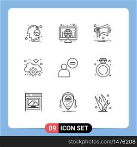 Set of 9 Modern UI Icons Symbols Signs for male, wifi, world, gear, notification Editable Vector Design Elements