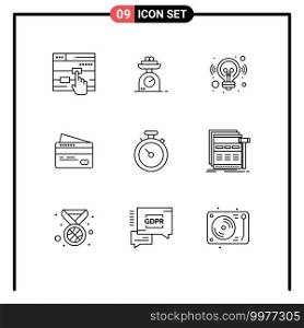 Set of 9 Modern UI Icons Symbols Signs for map, pay, idea, payment, card Editable Vector Design Elements