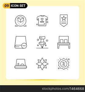 Set of 9 Modern UI Icons Symbols Signs for marker, hardware, insignia, gadget, devices Editable Vector Design Elements