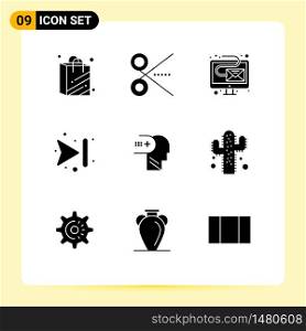 Set of 9 Modern UI Icons Symbols Signs for medical, health, digital, skip, arrows Editable Vector Design Elements