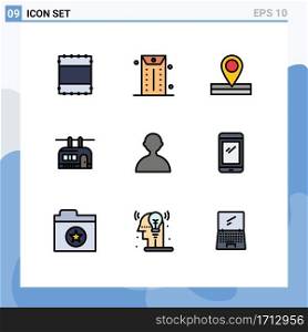 Set of 9 Modern UI Icons Symbols Signs for mobile, phone, chair lift, basic, avatar Editable Vector Design Elements