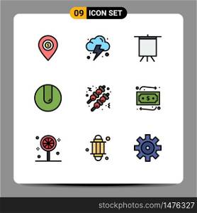 Set of 9 Modern UI Icons Symbols Signs for money, food, art, fast food, match Editable Vector Design Elements