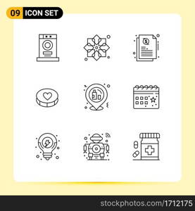 Set of 9 Modern UI Icons Symbols Signs for night, loves, muslim, love, favorite Editable Vector Design Elements