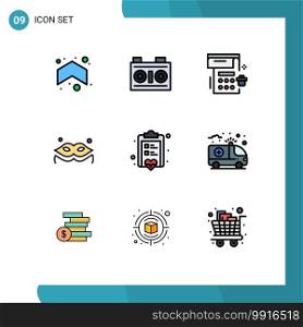 Set of 9 Modern UI Icons Symbols Signs for note, board, calendar, masquerade, costume Editable Vector Design Elements
