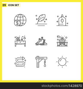 Set of 9 Modern UI Icons Symbols Signs for office, desk, quill, book, gift Editable Vector Design Elements
