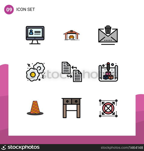Set of 9 Modern UI Icons Symbols Signs for page, document, email, archive, food Editable Vector Design Elements