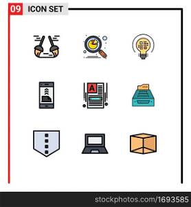 Set of 9 Modern UI Icons Symbols Signs for phone, contact us, search, contact, bulb Editable Vector Design Elements