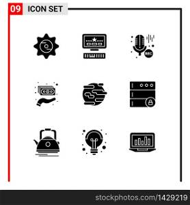 Set of 9 Modern UI Icons Symbols Signs for pollution, environment, microphone, money, hand Editable Vector Design Elements
