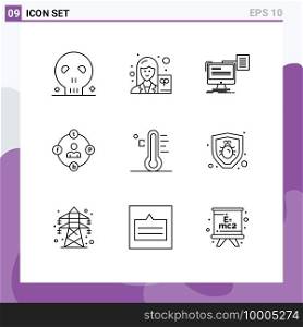 Set of 9 Modern UI Icons Symbols Signs for procrastination, distractions, resume, communication, document Editable Vector Design Elements