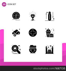 Set of 9 Modern UI Icons Symbols Signs for protection, data, win, increase, fitness Editable Vector Design Elements