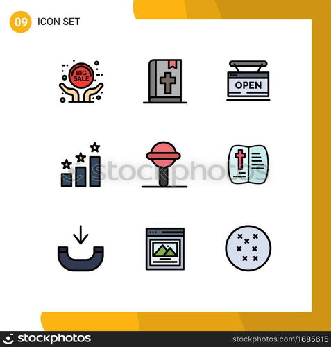 Set of 9 Modern UI Icons Symbols Signs for rattle, success, open, position, online Editable Vector Design Elements