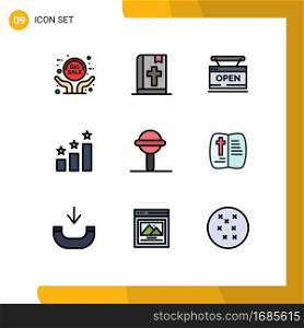 Set of 9 Modern UI Icons Symbols Signs for rattle, success, open, position, online Editable Vector Design Elements