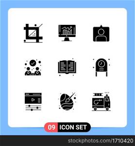 Set of 9 Modern UI Icons Symbols Signs for read, partnership, kpi, collaboration, sets Editable Vector Design Elements