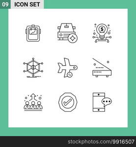 Set of 9 Modern UI Icons Symbols Signs for resources, info, vehicles, help, stock Editable Vector Design Elements